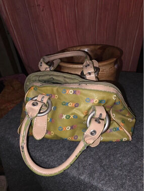 Vintage Y2K XOXO Green Multicolor Monogram Barrel Bowler Bag Satchel Chunky